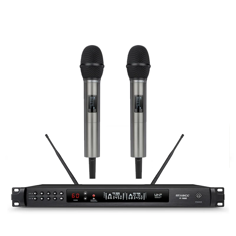 

Handheld Style Dual Microphone Wireless Professional Long Range Wireless Microphone For Karaoke