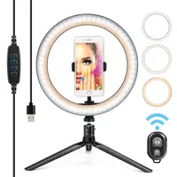 

3 Colors Light 10'' LED Desktop Selfie Ring Light with Tripod Stand iPhone Cell Phone Holder for live streaming