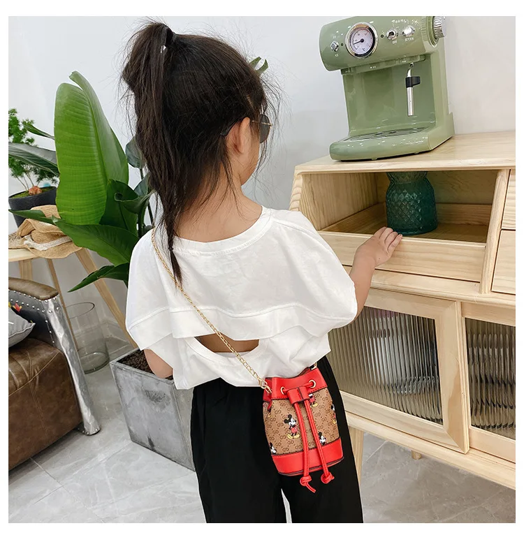 

2022 FashioHighly Recommended Korean Children Bucket Bag Messenger Shoulder Bag Chain Pu Printed Cartoon Coin Purse