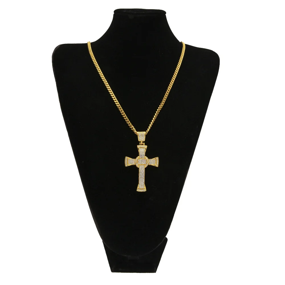 

New Listing Mens Hip Hop Alloy Rhinestone Rap Street Dance Diamond Cross Pendant Necklace