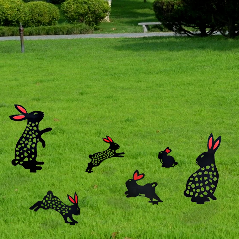 

Garden Statues Acrylic Hollow Rabbit Yard Art Decoration Backyard Lawn Stake Decoration Decor Art Ornaments, Black