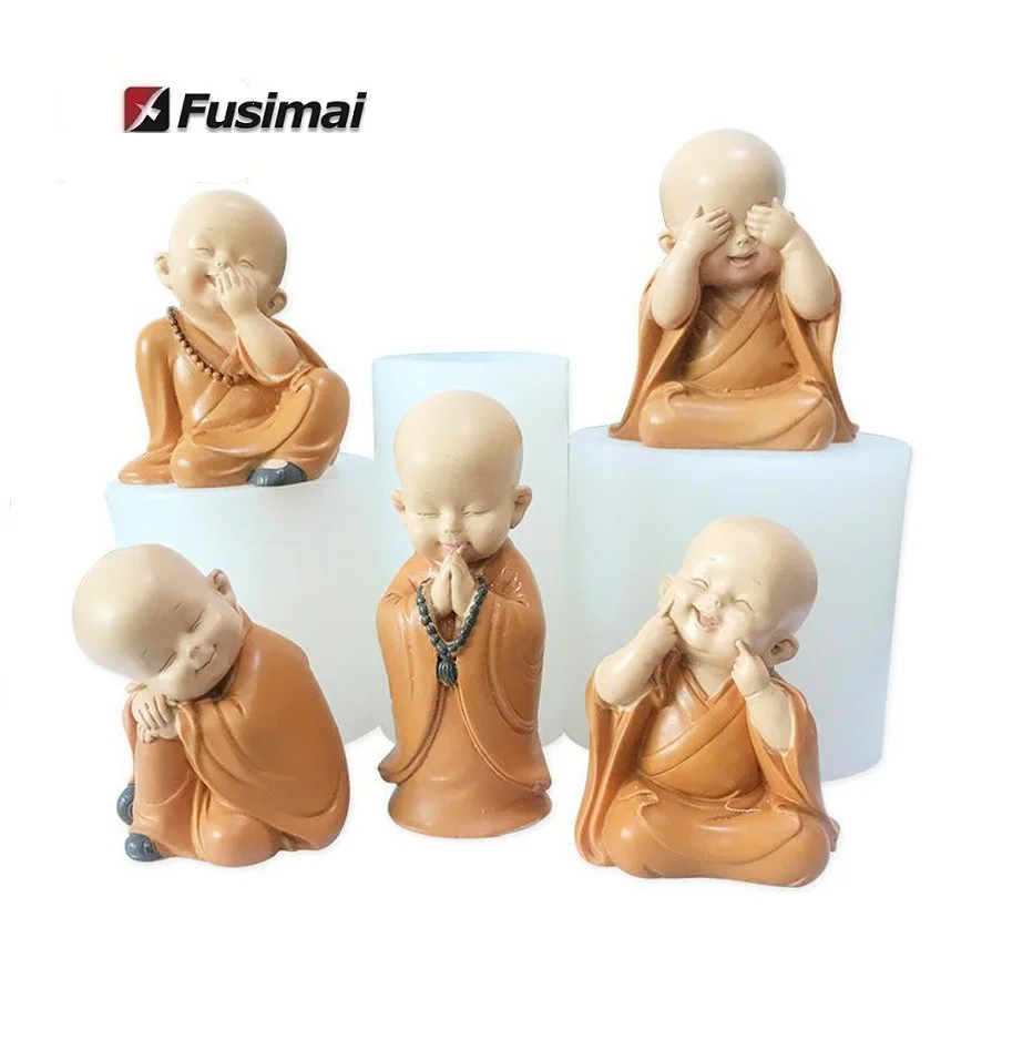

Buddha Car Decoration Office Tea Table Decoration Mould Zen Figure Little Shami Monk Silicone Candle Mold, Customized color