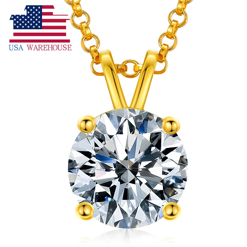 

USA Stock Women Jewelry Classic 18K Gold Plated 925 Sterling Silver VVS Moissanite Diamond Pendant Necklace