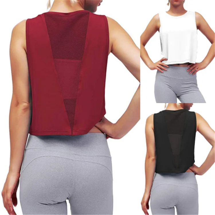 

2021 spring and summer new products European and American women's mesh sports vest running fitness T-shirt yoga wear