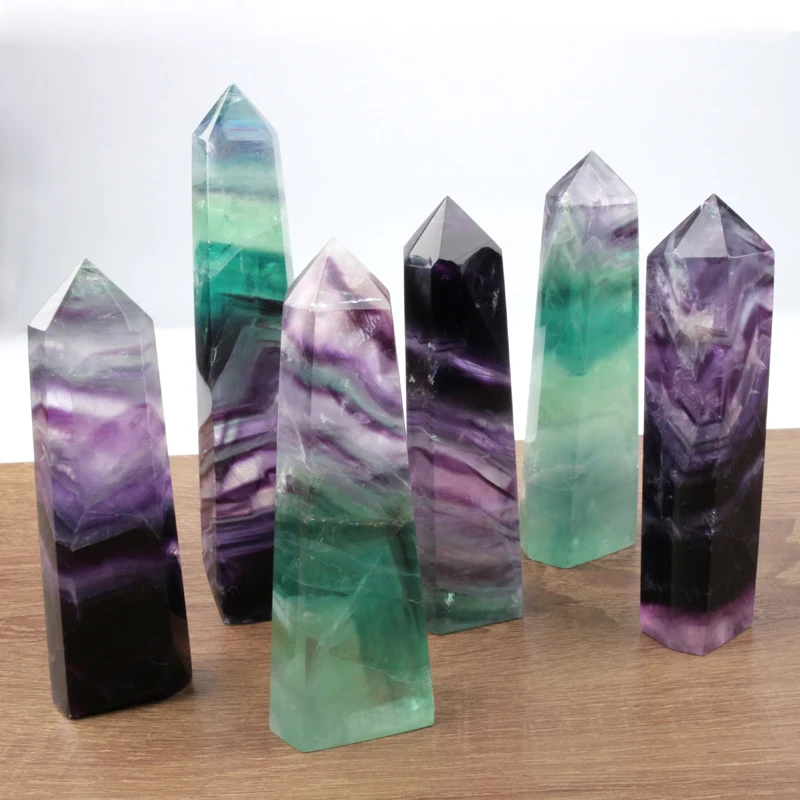 

Wholesale High Quality Natural Gem Stone Wands Crystal Tower Rainbow Fluorite Points