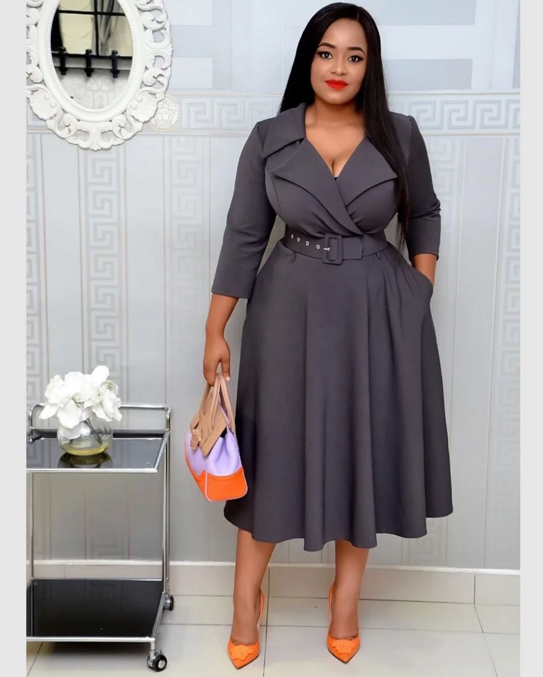 

2021 New Arrival African Clothes Suit Collar Waist Slimming Plus Size Women's Dress Wholesale China