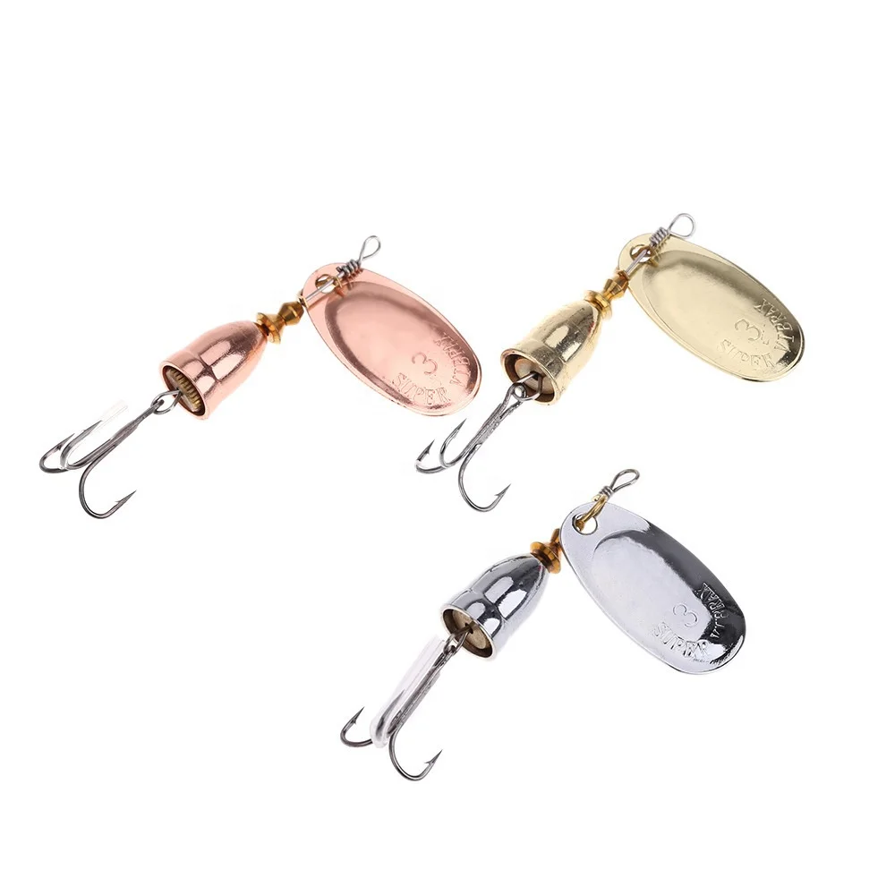 

Wholesale manufacturers bionic spoon fish lure spinner bait with treble hooks, Golden/silver/copper