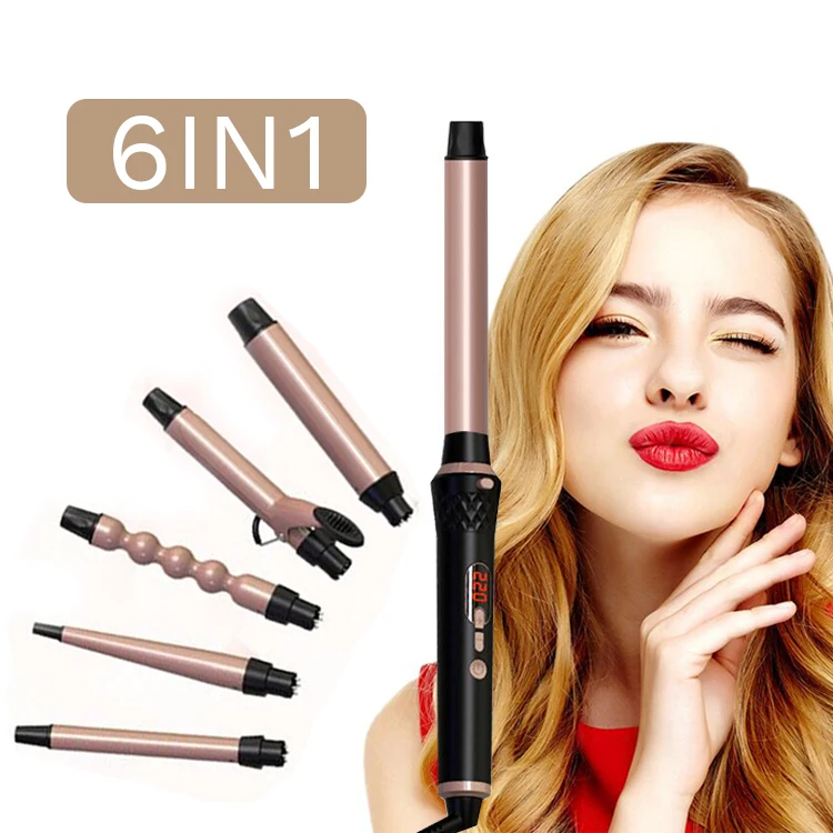 

Custom Professional Multi-Function Hair Curler Private Label Wholesale Roller 6 In 1 Curling Iron Wand Set, Black/customized