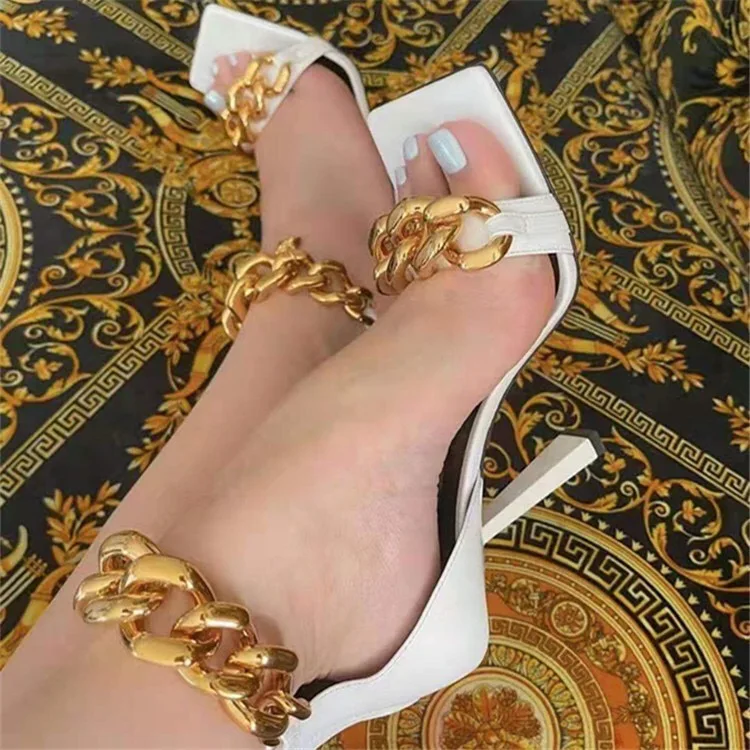 

Wholesale Hollow Buckle Color Gold Matching Catwalk Nightclub Women Clear Sexy Sandal High Heels Shoes, Customized color