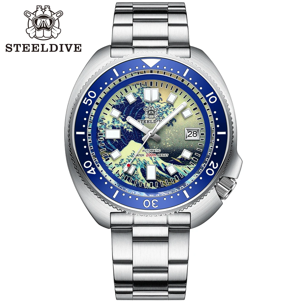 

STEELDIVE Kanagawa Turtle SD1970J Full Luminous Dial Ceramic Bezel NH35 Automatic Mens Dive Watch