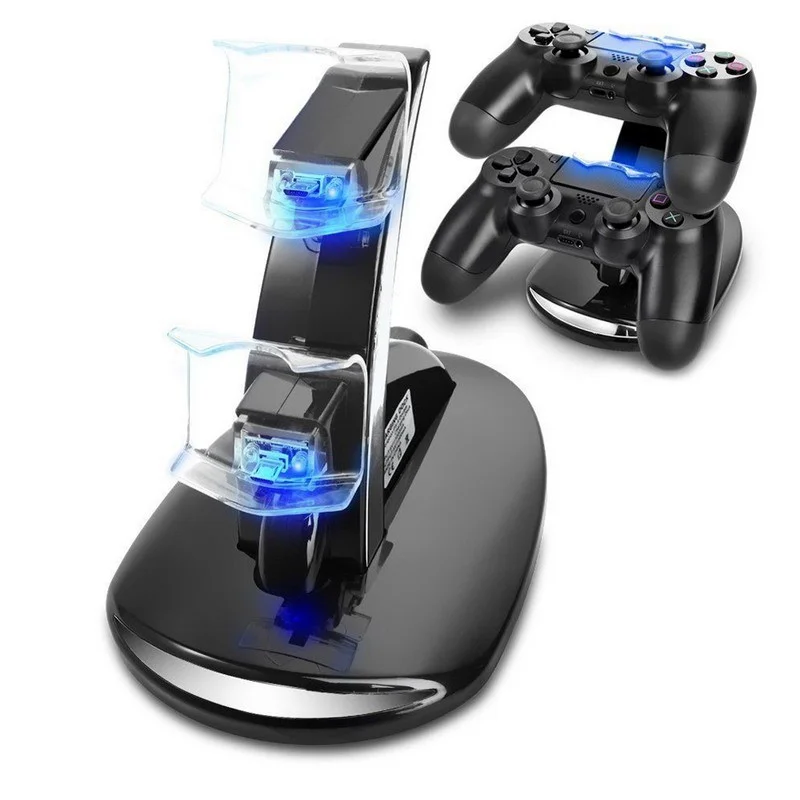 

Hot selling ps4 charger dock Stand Station Cradle fast charging Gamepad with LED Dual usb cable LED for ps4 Slim controller