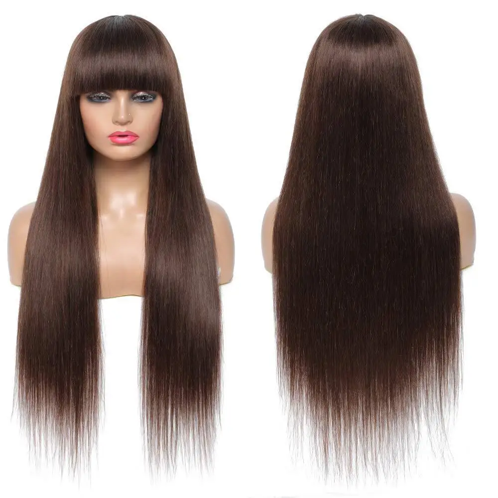 

Dropshipping New Fashion Long Straight Hairpiece Air Bangs Hair Wig See-though Bangs Dark Brown Hairpiece For Woman