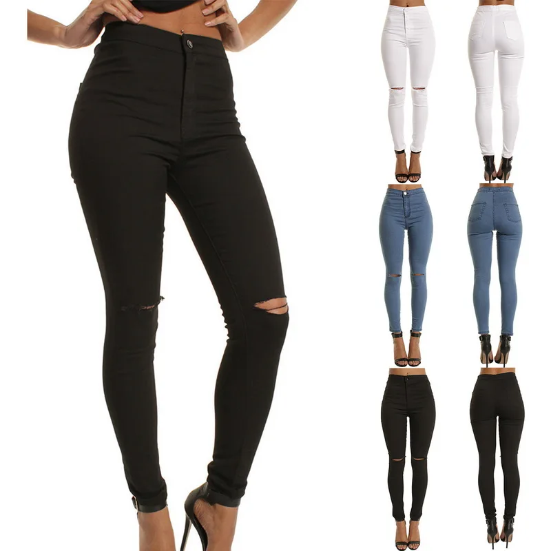 

Fashion sexy women's plus size jeans mid-rise ripped stretch leggings jeans
