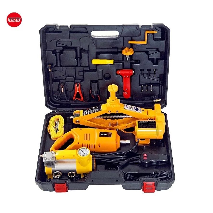 

Practical Tool Set 5 in 1 Electric Scissor Car Jack Set with Electric Wrench and Compressor