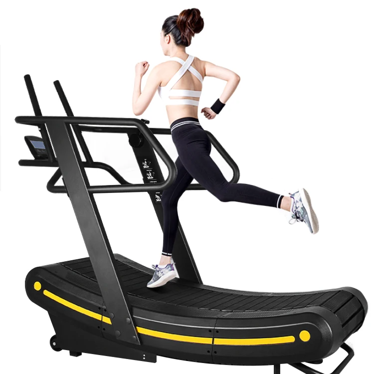 

China Manufacture Commercial Non-powered Curved Treadmill, Factory Price Health Fitness Walking Jogging Running Machine, Black