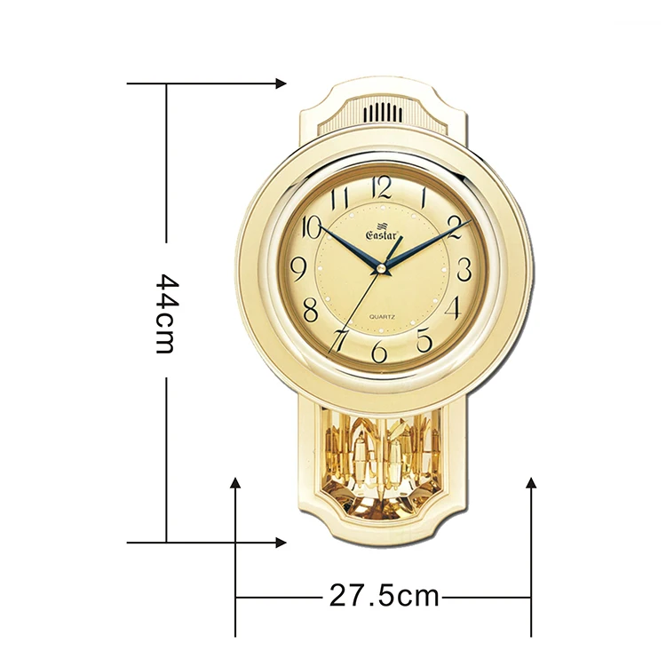
European style living room beautiful golden swing music Amazon hot-selling high-quality cheap wall clock 