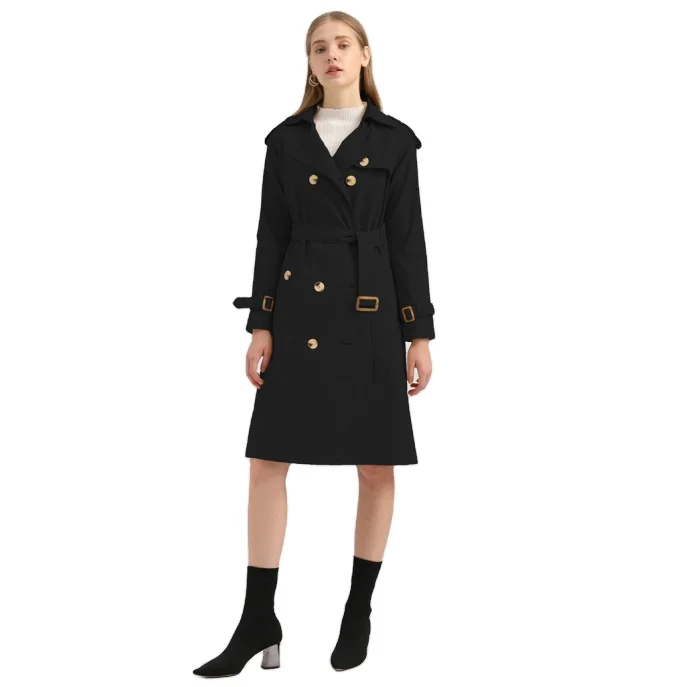 

2021 Lady Solid Color England Style Long Trench Coat Turndown Collar Double-breasted High-quality Winter Coat for Women
