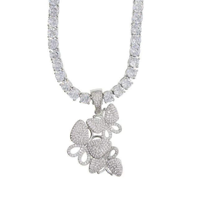 

Best Selling Shiny Rhinestone Tennis Chain Bling Crystal Diamond Butterfly Pendant Necklace, Picture shows