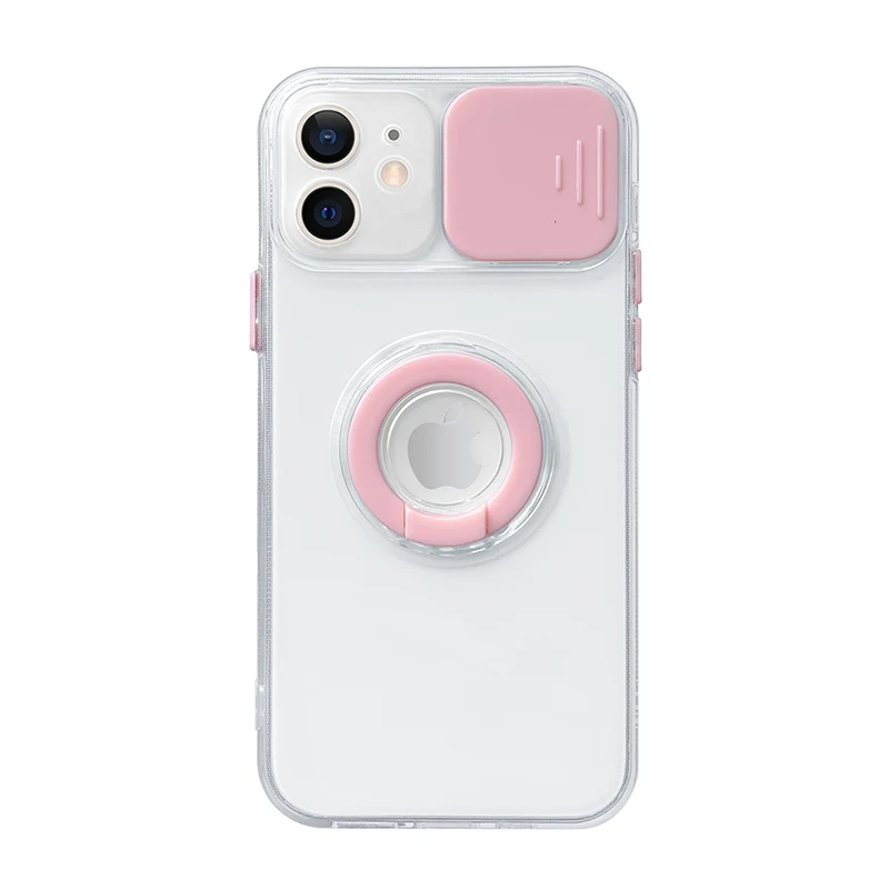 

Slide Camera Lens Protective Pink Phone Case for iPhone 11 11Pro Max XR XS Max X 7 8 Plus Shockproof Clear Soft TPU Back Cover