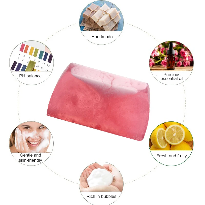 

China Supplier OEM/ODM Lemon Balckcurrant Cranberry Apple Essential Oil Handmade Natural Fruits Solid Bath Toilet Soap, Multicolor