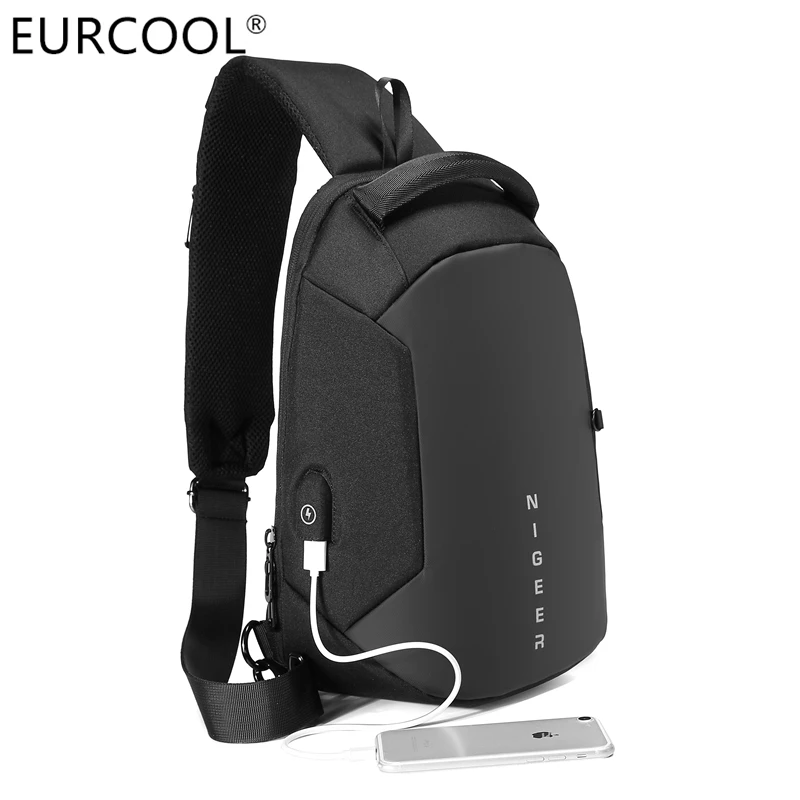 

2021 Eurcool Custom Messenger Backpack Leather Multifunctional USB Charging Crossbody Antitheft Chest Sling bag For Men