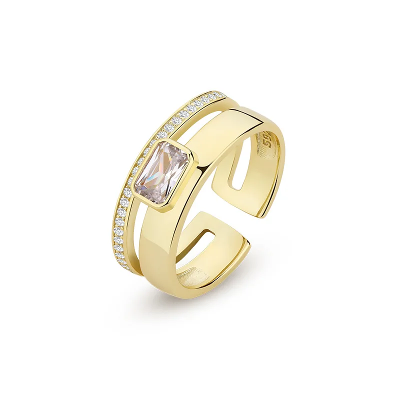 

2022 New Women Fine Jewelry Designer S925 Sterling Silver Zirconia Light Luxury Open Rings, 18k gold