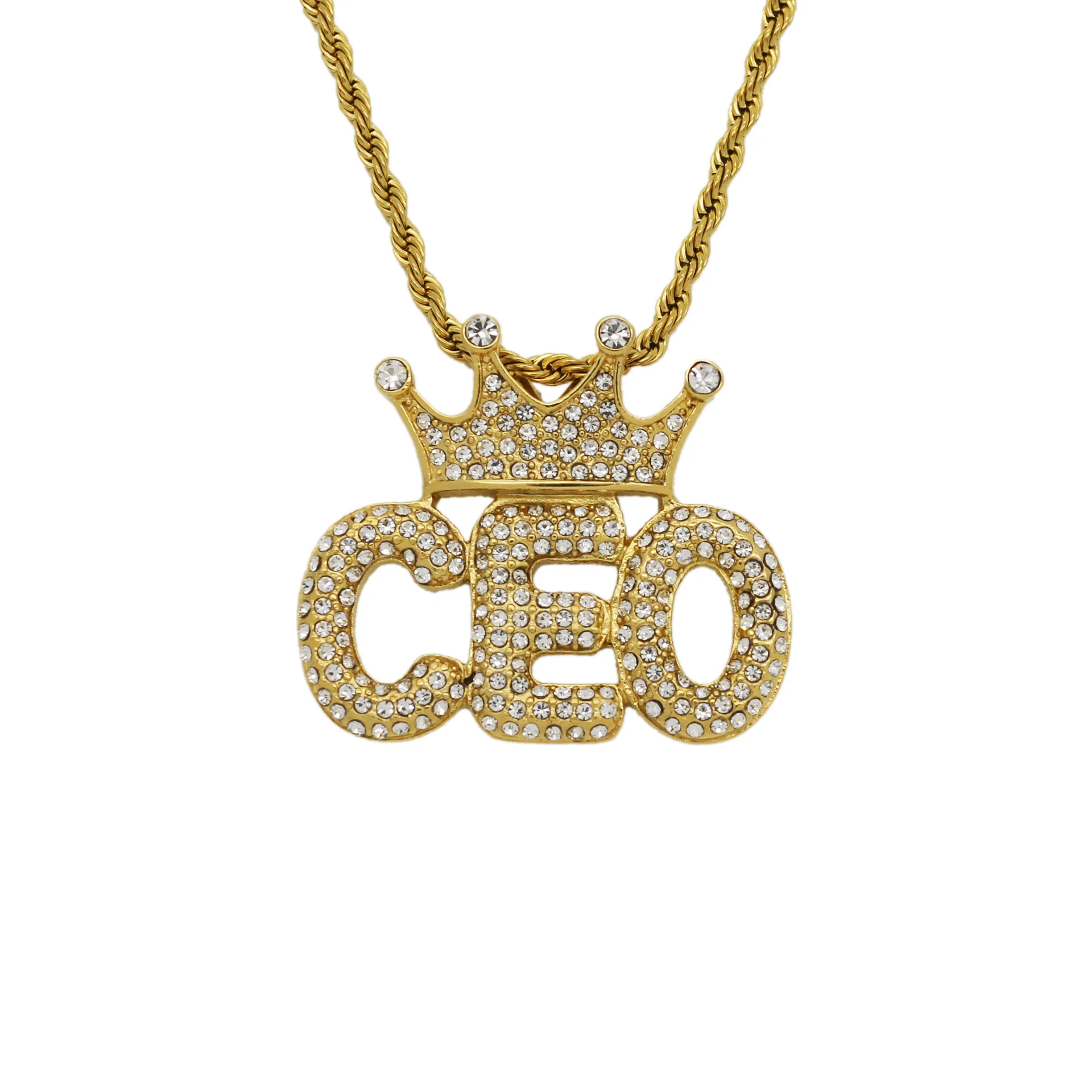 

Hip hop jewelry stainless steel cubic zirconia crown ceo pendant necklace