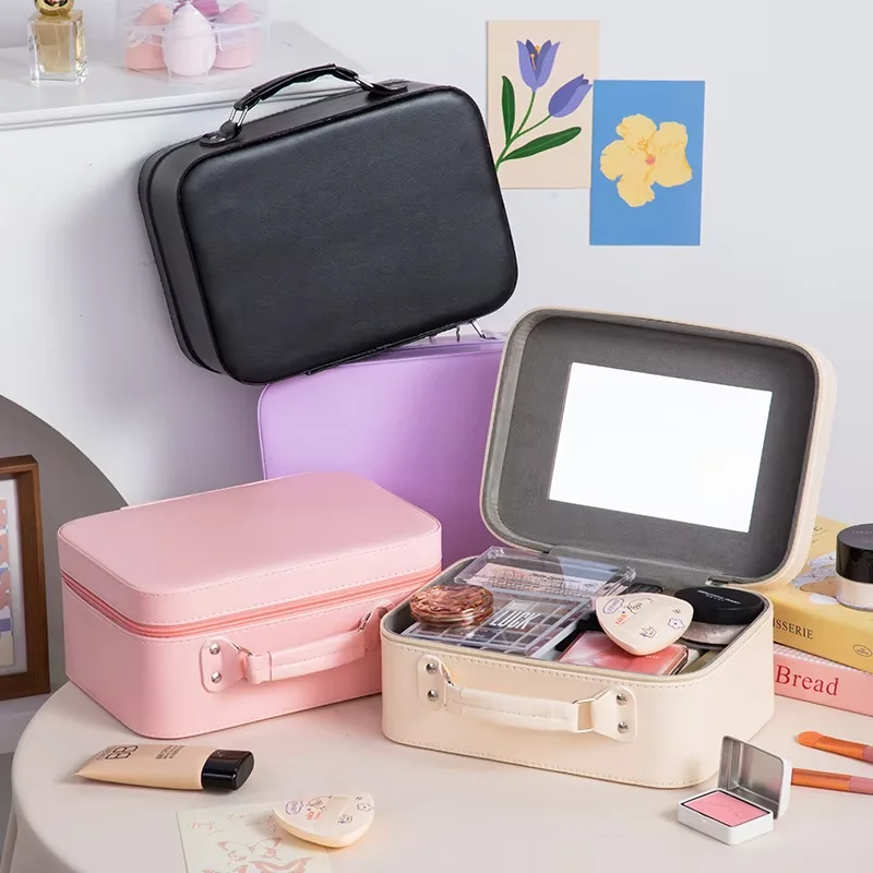 Fashionable Large Capacity PU Cosmetic Case with Mirror Portable Home Use Cosmetic Bag for Storage and Souvenir