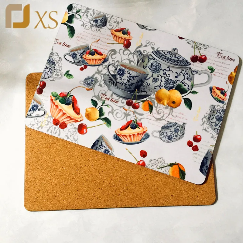 

Amazon Factory Supplier Square Customized Dinning Printed Cork Table Placemats, Cmyk