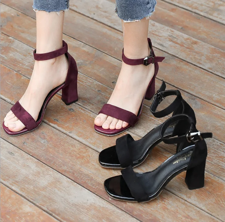 

5cm &7cm Womens erotogenic ladies sandals heel shoes, Maroon/black