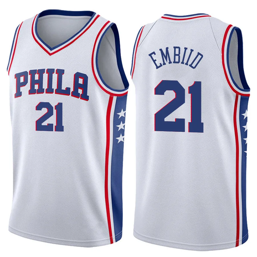 

New Style Wholesale China Best Quality Cheap Custom Embroidered Philadelphia 76er Basketball Jerseys 21 Joel Embiid, White, black, yellow, orange, blue, gray, red, purple