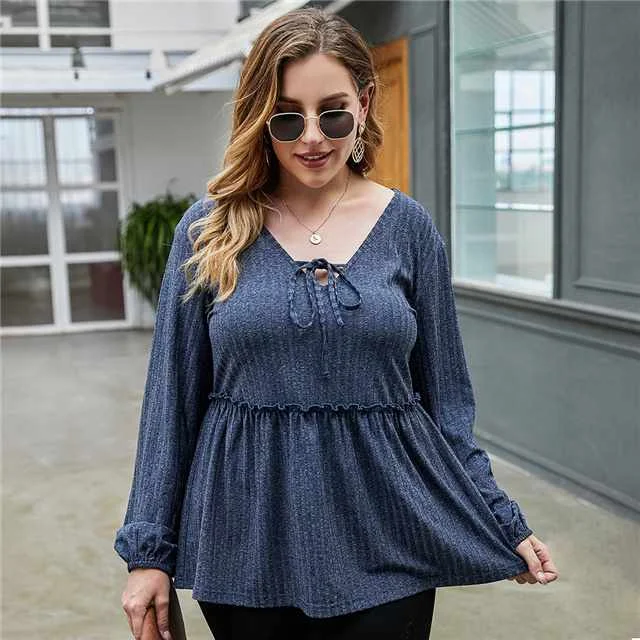 

Loose Long-sleeved Women's Blouse V-neck Solid Color T-shirt, Picture color