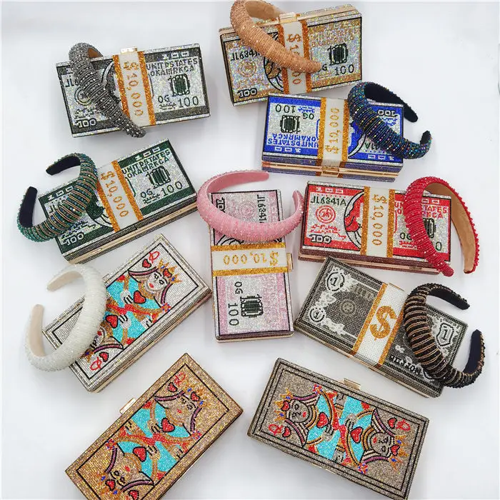 

2022 new bling money purse rhinestone money handbags with headband sets purse for women, Pls see the color choice