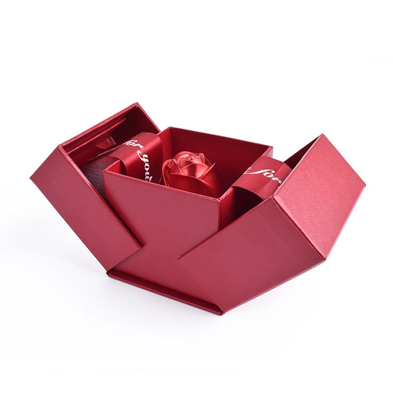 

Creative Romance Red Rose Flower Lifting Propose Marriage Ring Box Jewelry Gift Box Packaging Case