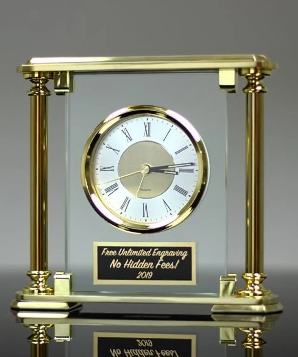 Glass and Brass Mantle Clock for recognition achievement