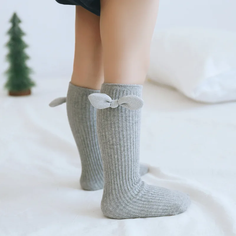 

New Cute Kids Knitted Cotton bows long Tube Socks Baby Girls Japan Children Casual cozy high thigh socks, Picture