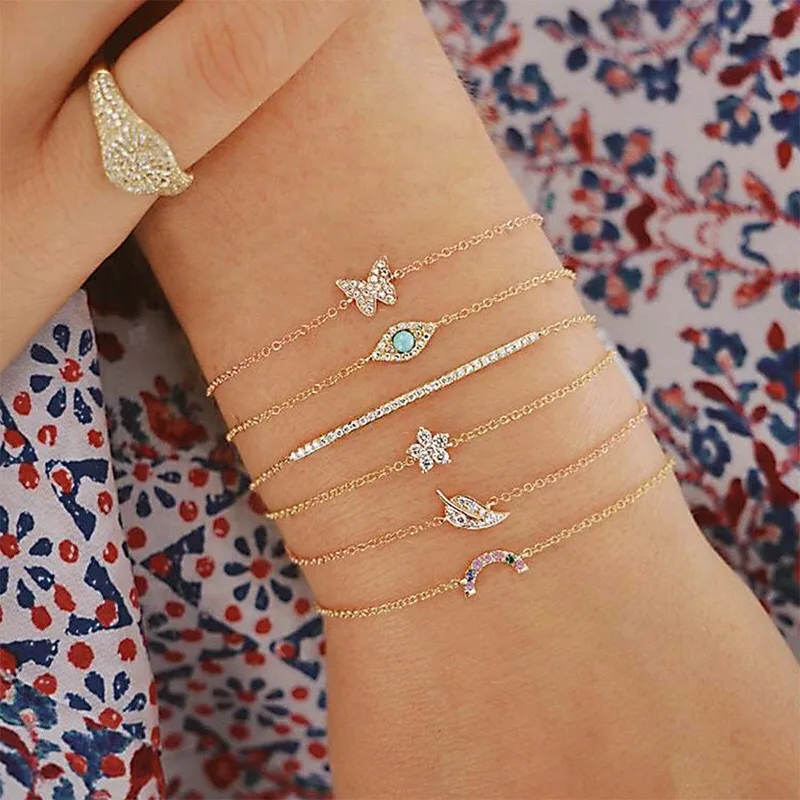 

European and American Creative Rainbow Butterfly Flower Lady Personality Trend Bracelet Combination Bracelet