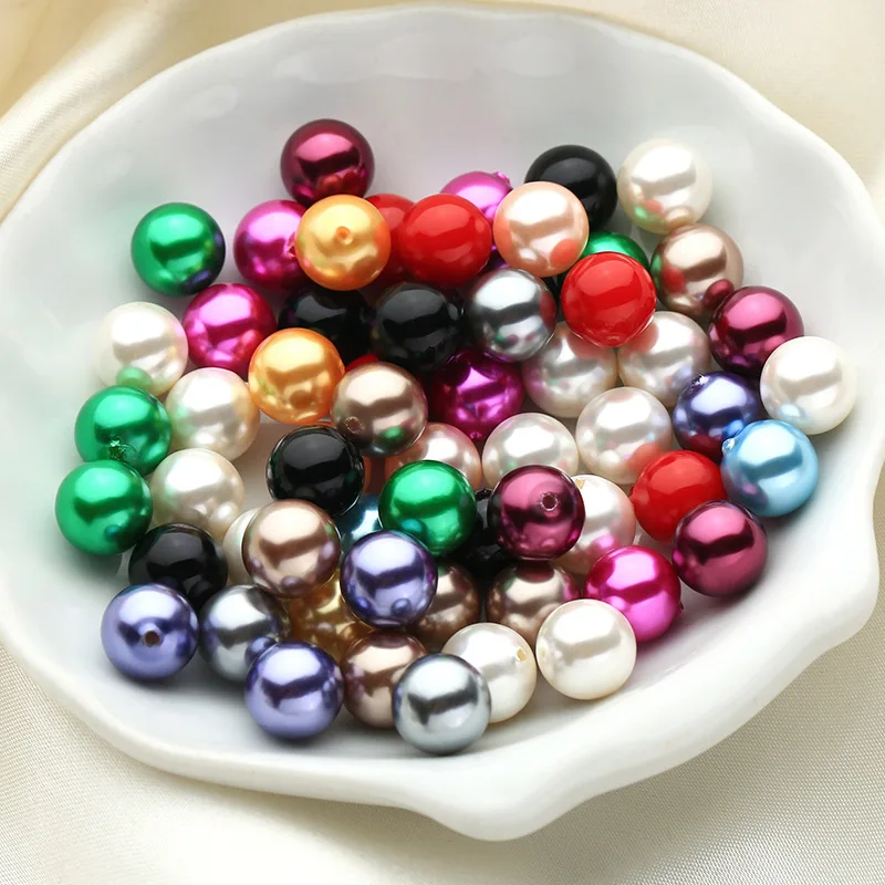 

ABS shell pearl half hole single hole bead DIY jewelry high-grade color pearl loose beads can be customized, Light blue