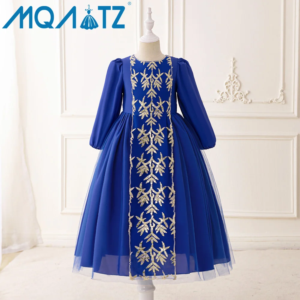 

MQATZ New Design Blue Kids Princess Party Dress Long Sleeves Middle East Kids Skirt AMSL06