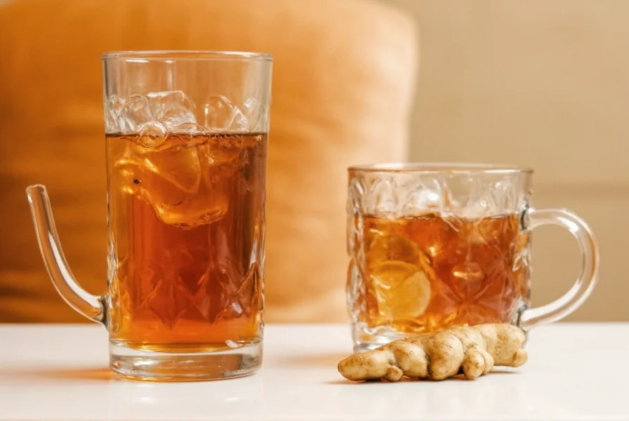 Variety of soothing beverages for sore throat including homemade ginger tea, honey lemon water, and warm broth