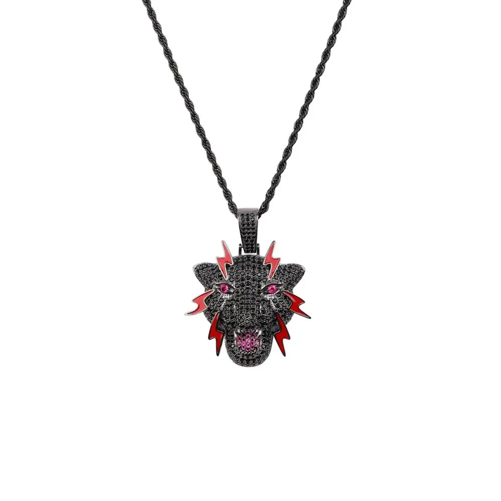 

Hiphop Panther Online Game Logo Design Chao Man Hanging Zircon Personality Necklace Accessories, Gold/silver