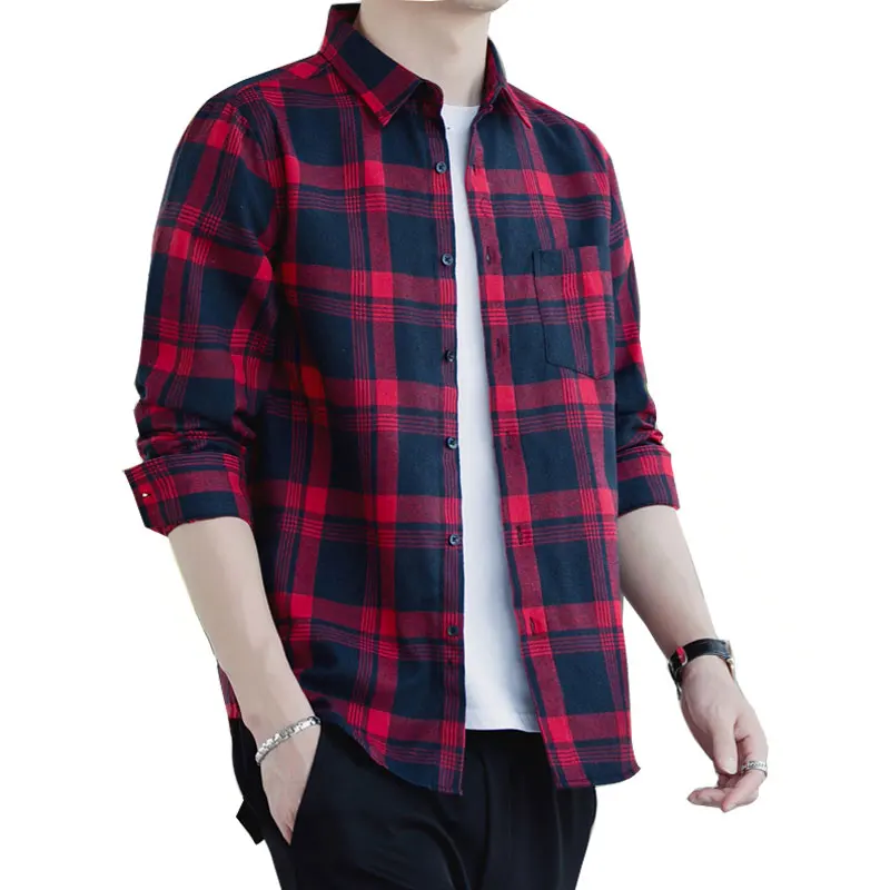 

Spring Mens Shirts Long Sleeve Plaid Shirt Casual Comfortable M-3XL Men Shirt Long Sleeve, Green,red