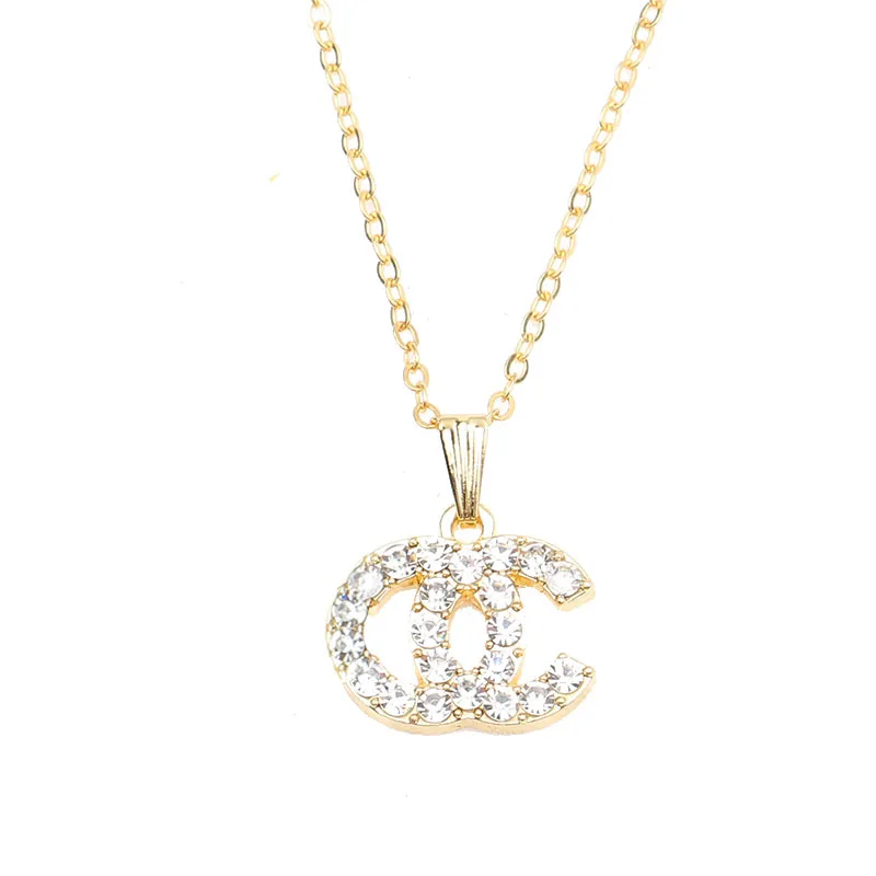 

Net popular New fashion C C necklace female clavicle chain set diamond pendant chain