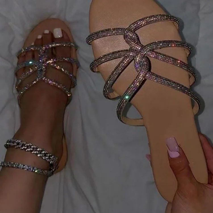 

Balai brand sandalias planas de mujer 2021 European and American women's flat sandals summer fashion rhinestone ladies slippers, Picture