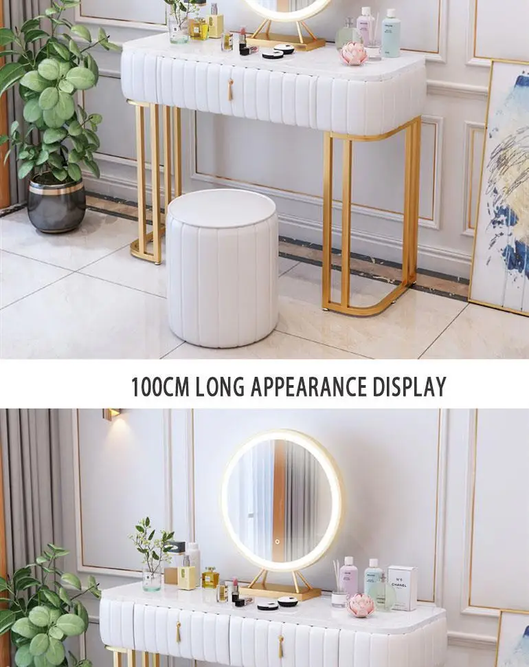 Nordic modern minimalist and delicate marble dresser with  chair and makeup mirror