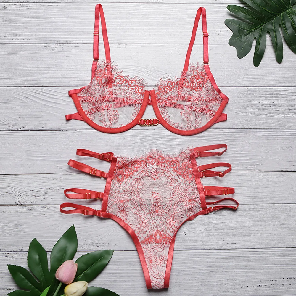 set - buy 完美女性性感内衣套装,性感女士红色内衣套装,透视蕾丝
