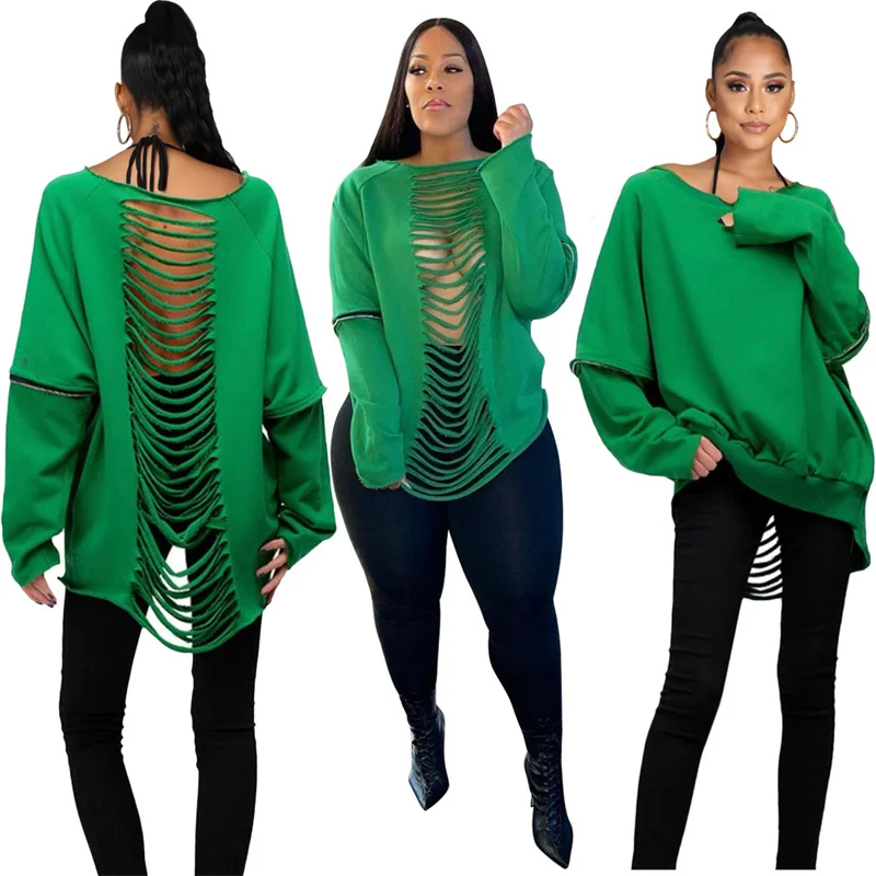 

2021 Autumn Women Solid Color Zipper Patchwork Long Sleeve Back Cut Out Pullover Top Sweatshirt, Customized color