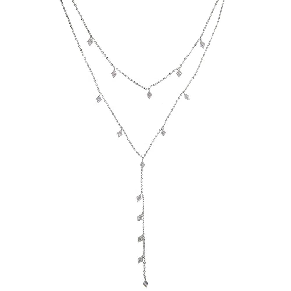 

double layer 2 layers fashion women necklace geometric cz charms choker long Y lariat gorgeous necklaces