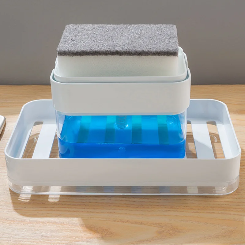 

Kitchen Good Helper Plastic Soap Dispenser New Creative Soap Pump Dispenser Manual Press Dish Soap Dispenser With Sponge