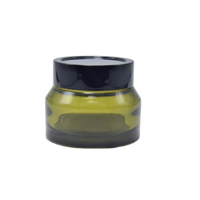 

Dark green wide mouth glass cream jar 50 100ml black cap